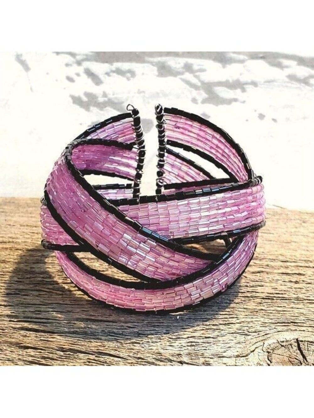 Vintage Y2K 90s Pink Black Striped Pretzel Memory Wire Cuff Bracelet Barbie Core